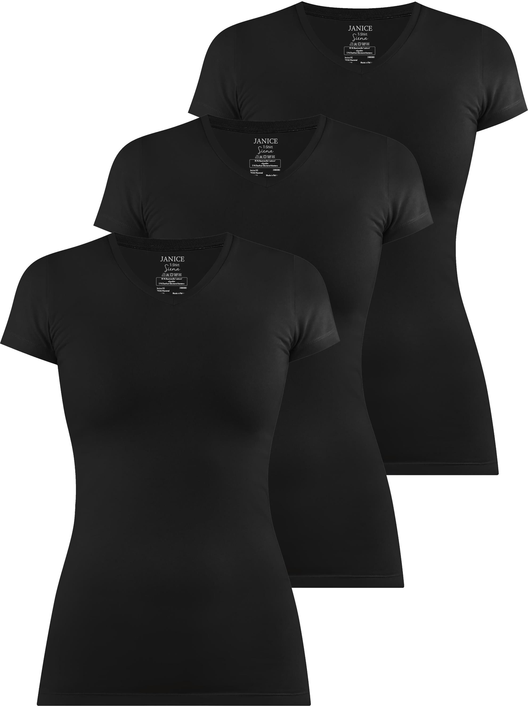 Janice Kurzarmshirt 3 x Figurbetontes T-Shirt mit V-Ausschnitt Siena Damen Basic kurzarm Shirt