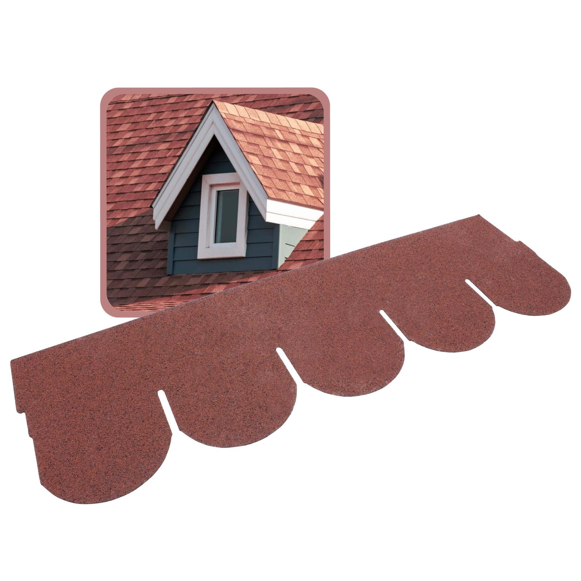 DAPRONA Dachschindeln Biberschwanz Dachschindeln, Rund 1m x 32cm, Rot, (20-St), Bitumenschindeln für Gartenhaus, Carport