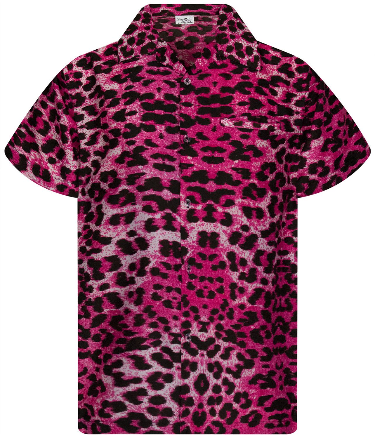 King Kameha Hawaiihemd Leopard Funky Hawaii-Hemd Herren Kurzarm Front-Tasche Stylish Unisex