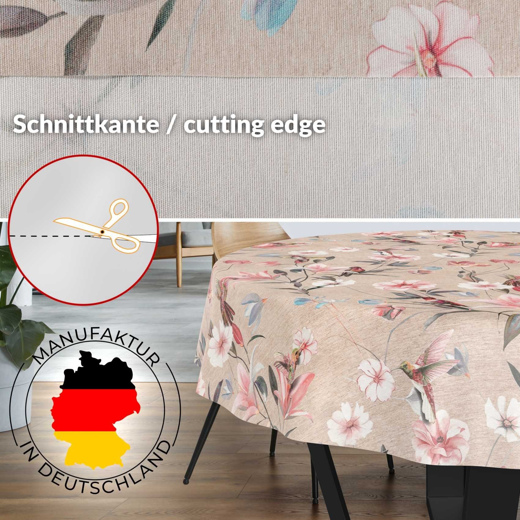 ANRO Tischdecke aus Stoff mit Blumen Pflanzen wasserabweisend Tischtuch Tischwäsche (Einzelstück 1-tlg), mit Acryl Beschichtung