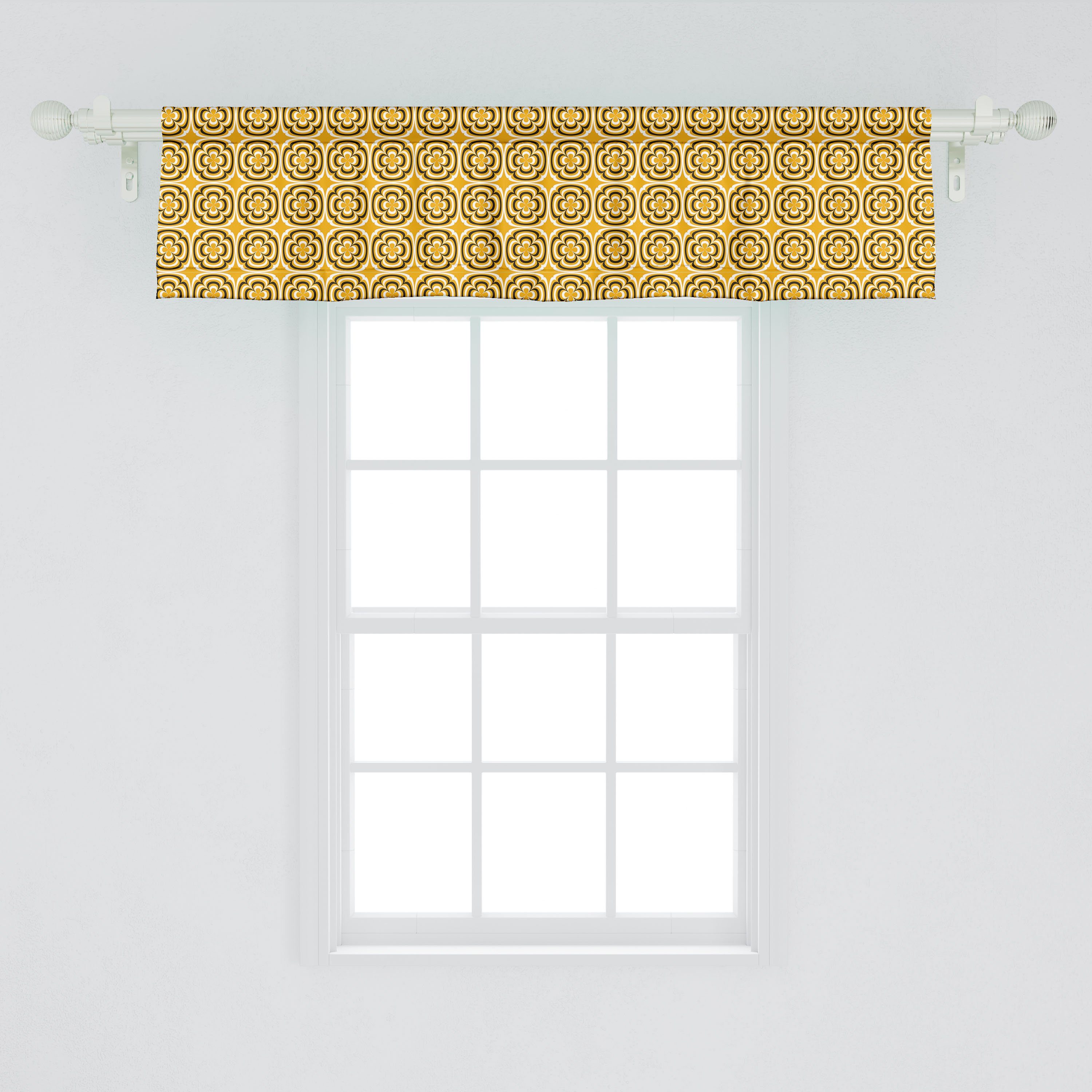 Küche Dekor Schlafzimmer für Retro-Art-Rund Volant Abstrakt Squares Microfaser, mit Abakuhaus, Vorhang Stangentasche, Scheibengardine