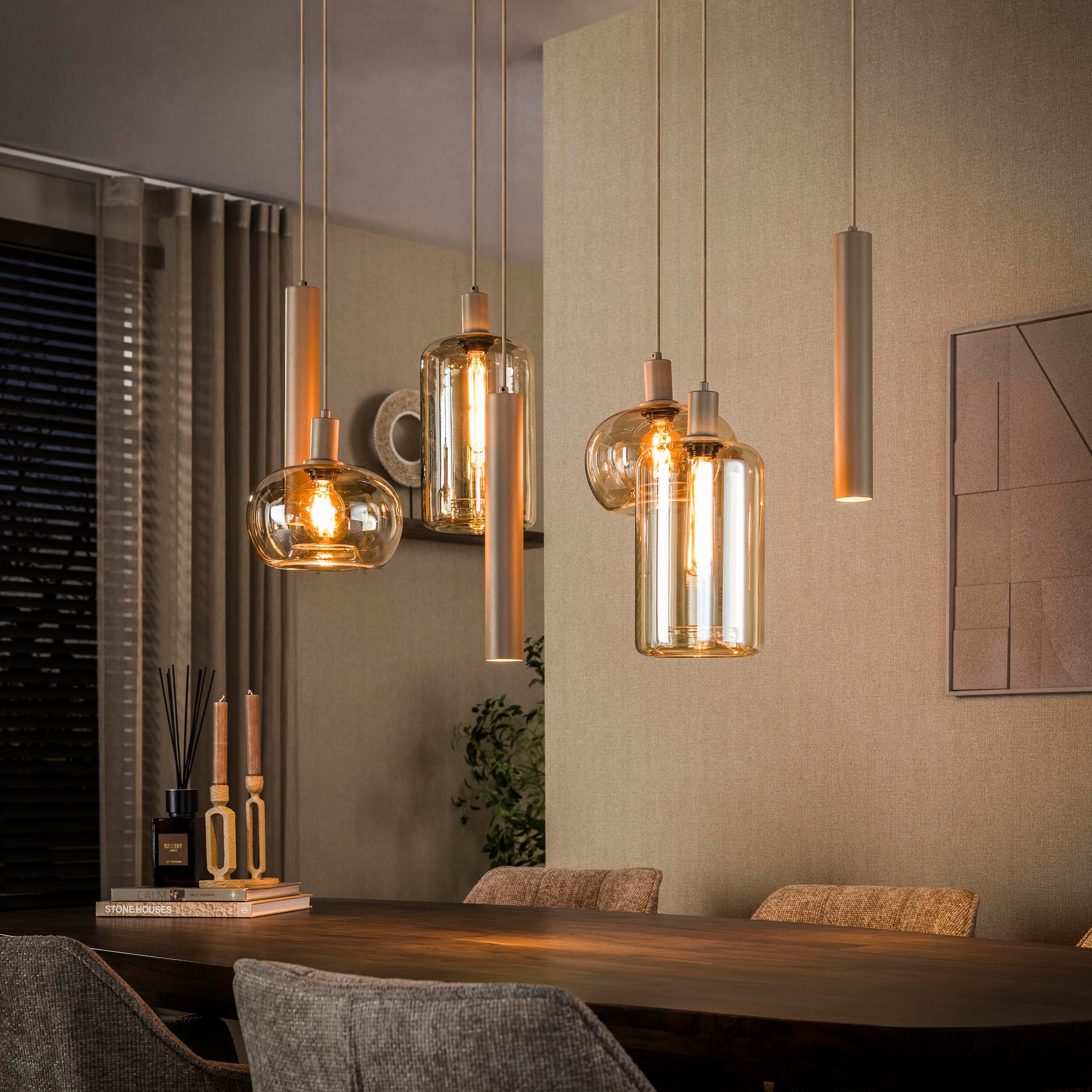 leven! Annekathrin Storkebaum LED Pendelleuchte Pendellampe LUMORA 7 flammig 110 cm Glas beige höhenverstellbar, 4 × E27, 3 × GU10 (Leuchtmittel nicht enthalten – Bild 4 von 5