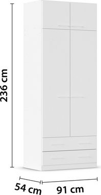 rauch Drehtürenschrank Prandon A (Set, 2-St) mit 2 Schubladen sowie Aufsatzelement, Metallgriffe in Weiß