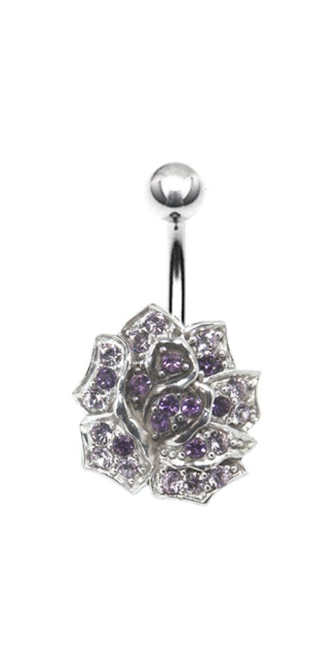 Karisma Bauchnabelpiercing Nabel Stecker Silber 925 Piercing Blume Liebe mit Kristall Elements