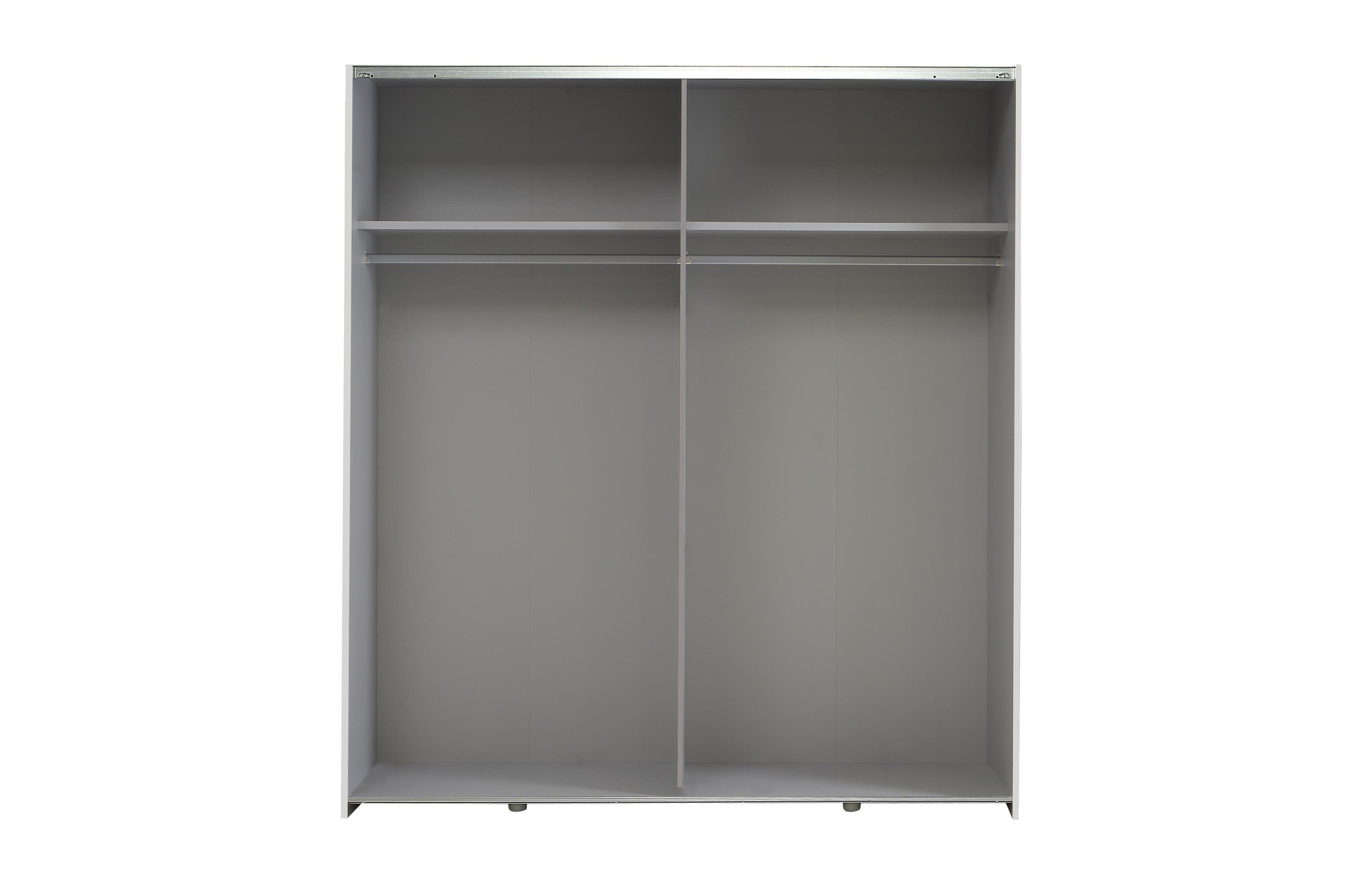 Schwebetürenschrank Weiß 190,5 cm, Breite Schwebetüren, aus I" Höhe und 2 mit Schwebetürenschrank cm, möbelando Schwebetürenschrank Ablageböden 2 61,2 170,3 cm 2 Kleiderstangen. Moderner Spanplatte Tiefe in "Vrilissia