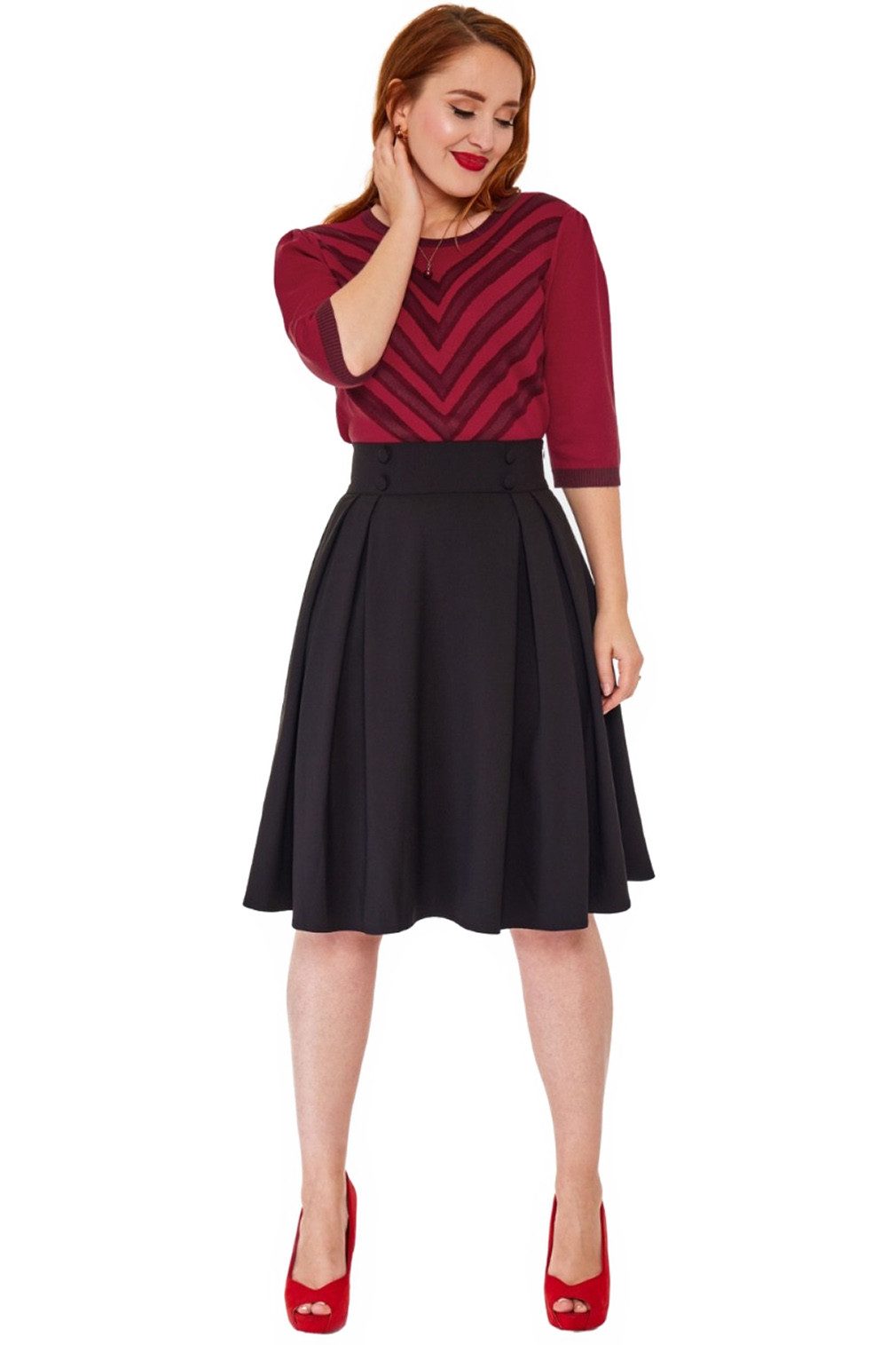 Voodoo Vixen A-Linien-Rock Black Pleated Flare günstig online kaufen