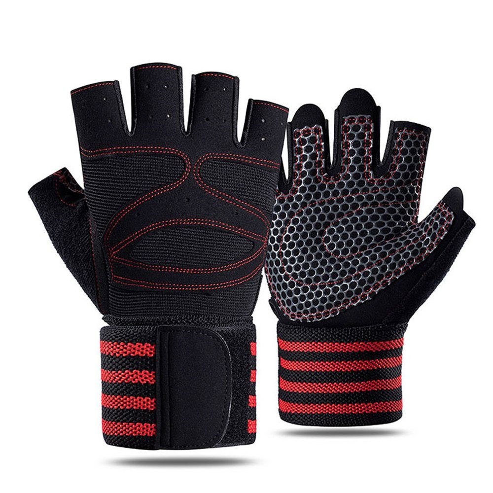 Verstellbarer, rot Handschuhe Trainingshandschuhe Sporthandschuhe Handgelenkstütze, Powerlifting Rutschfest Bodybuilding LAPA Handschuhe Herren Fingerlose Fitness Gepolstert, Kraftsport (mit Damen HOME Handschuhe) Atmungsaktiv für