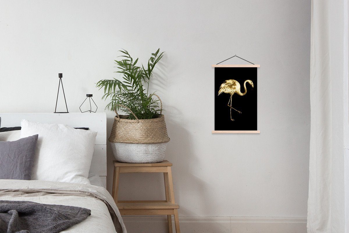 Bilderleiste, Magnetisch Wohnzimmer, Poster Textilposter Flamingo Schwarz, (1 Gold für - Posterleiste, MuchoWow St), -