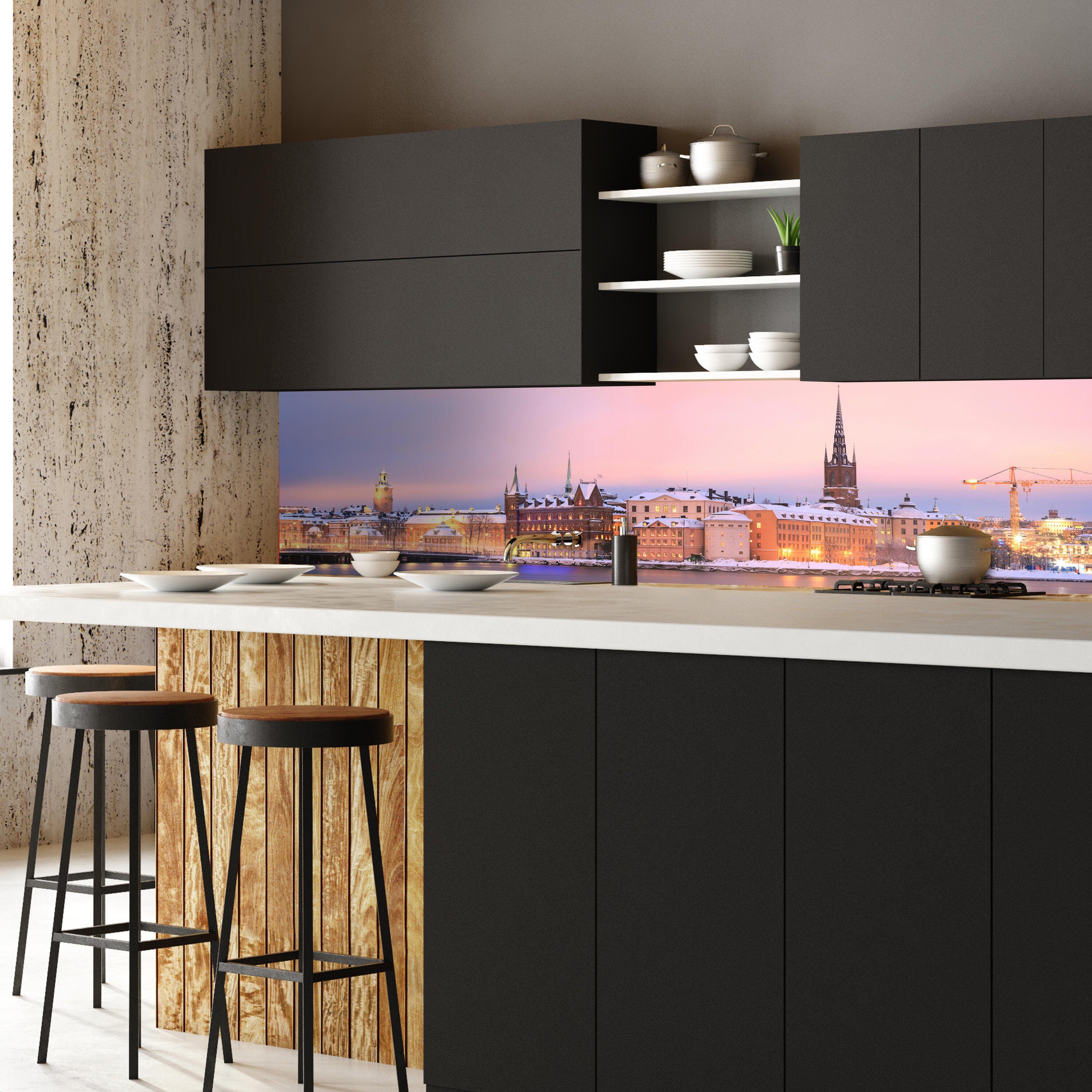 wandmotiv24 Küchenrückwand Stockholm Nischenrückwand Panorama, versch. Premium (1-tlg), Größen in Hartschaum