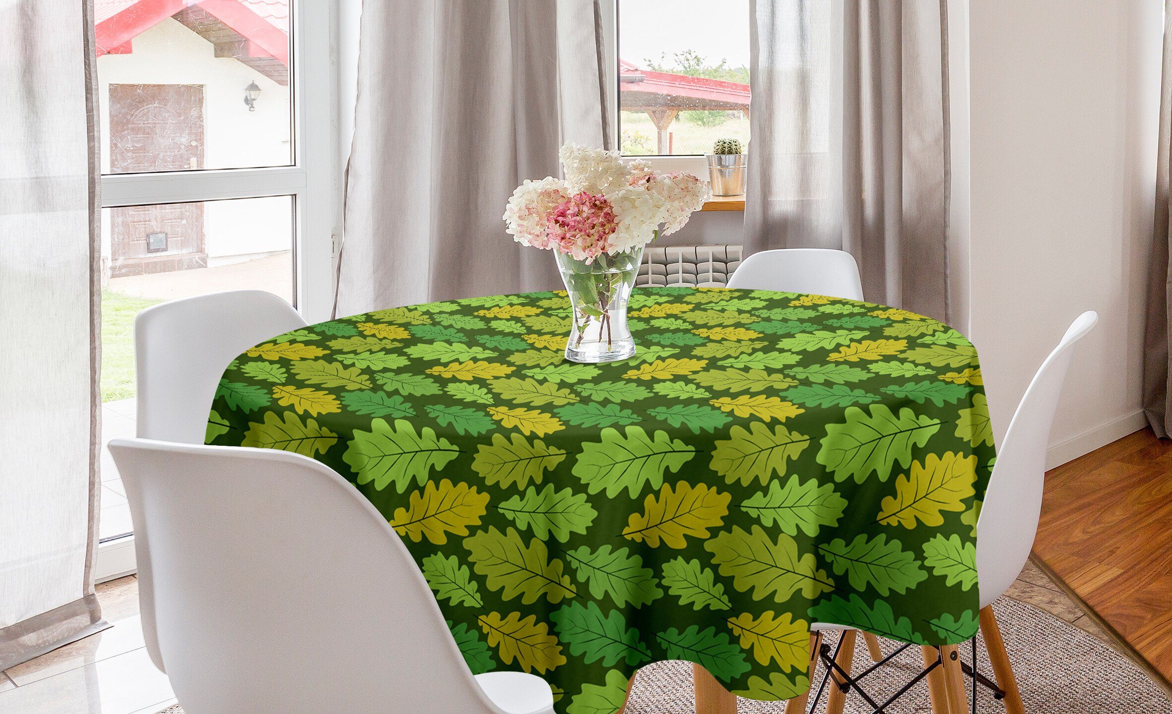 Abakuhaus Tischdecke Kreis Tischdecke Abdeckung für Esszimmer Küche Dekoration, Blumen Blätter in Schattierungen von Grün