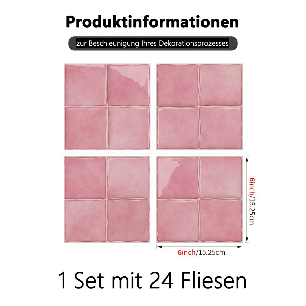 Diwzbyn Fliesenaufkleber selbstklebende 3D Wandfliesenaufkleber zum Abziehen und Aufkleben (24 St), wasserdichter Spritzschutz, Küchen und Badezimmer, 24 Stück – Bild 2 von 5