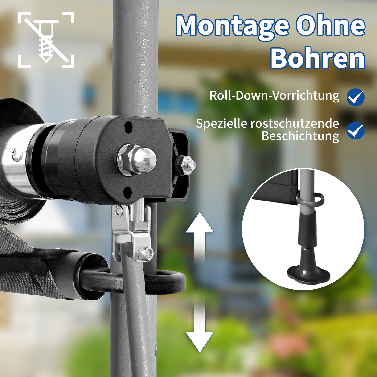 LALAHO Senkrechtmarkise Klemmmarkise Außen Balkon Sonnenschutz Klemm-Markisen Sichtschutzrollo Terrasse Garten Wetterfest mit Handkurbel – Bild 4 von 5