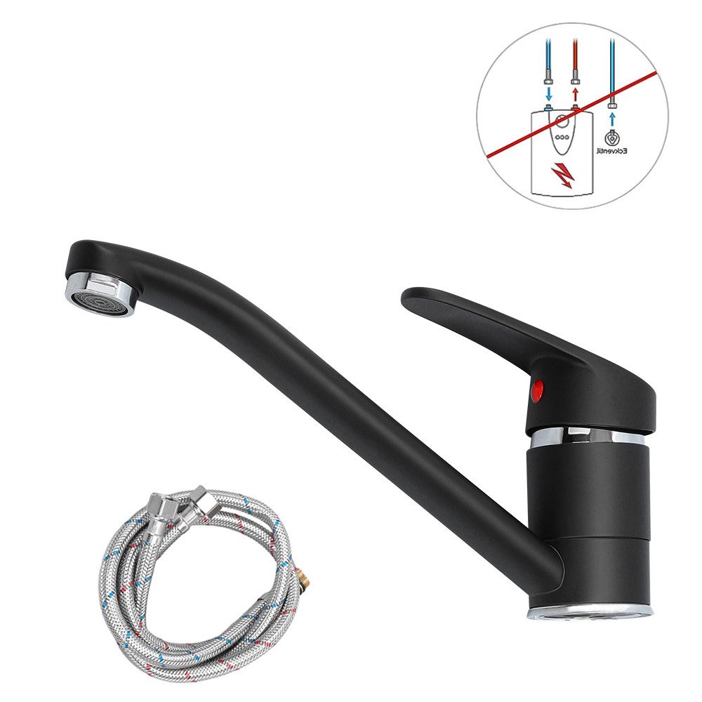 XERSEK Waschtischarmatur Waschtisch Armatur Wasserhahn Bad WC Küchenarmatur Spültischarmatur (Grau, Mischbatterie Waschbecken) 2 x Flexible Anschlussschläuche