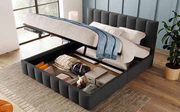 MODFU Polsterbett Doppelbett Bett Funktionsbett Hydraulisch ohne Matratze 140x200cm (Bettgestell mit Stauraum verstellbares Kopfteil)