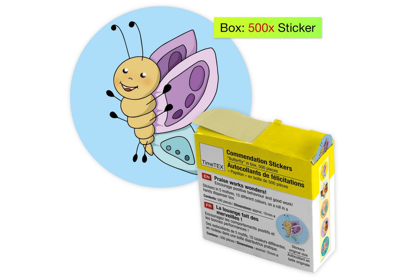Thumbnail - TimeTEX Sticker Belobigungs-Aufkleber zur Motivation in Spender-Box, 500 Stück