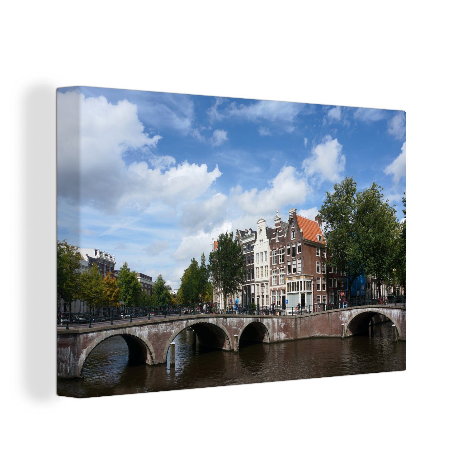 OneMillionCanvasses® Leinwandbild Die Keizersgracht in Amsterdam unter einem blauen Himmel mit Wolken, (1 St), Wandbild Leinwandbilder, Aufhängefertig, Wanddeko, 30x20 cm