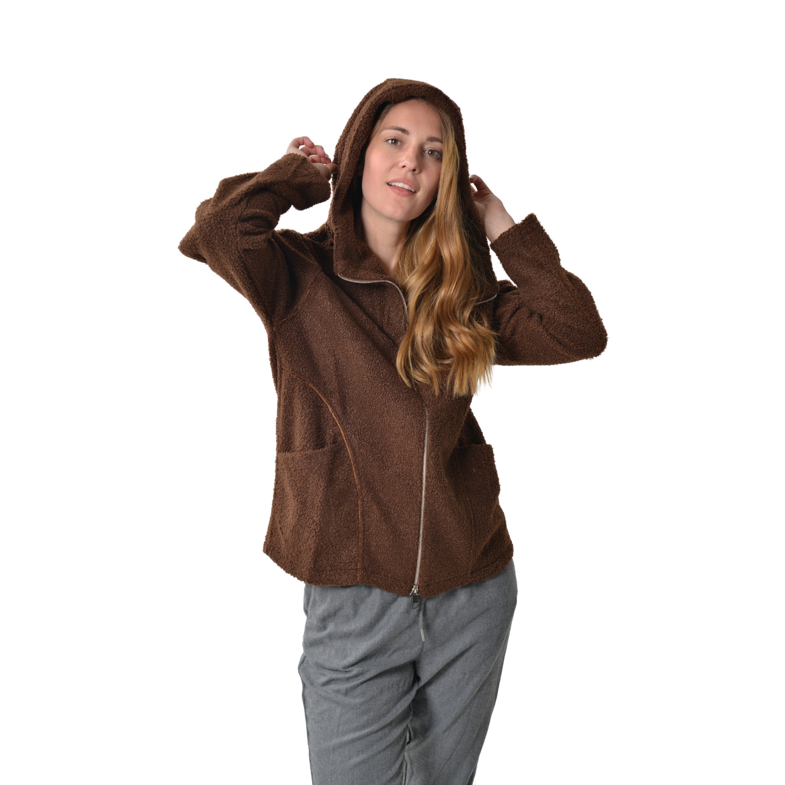 M-Diamant Sweatjacke Unisex Teddy Fleecejacke mit Kapuze Winterjacke Übergangsjacke kuschelig durch weiches Teddy-Fleece
