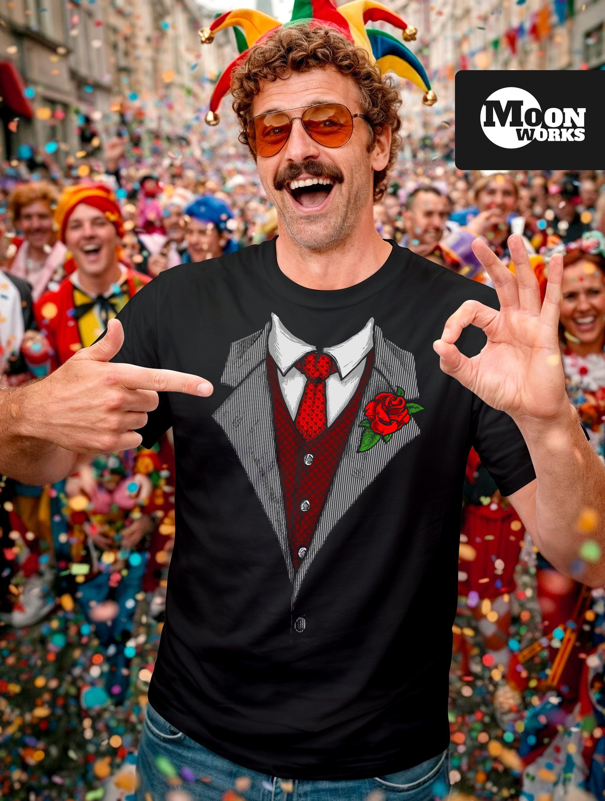 MoonWorks Print-Shirt Herren T-Shirt Anzug Schlips Krawatte Aufdruck Kostüm günstig online kaufen