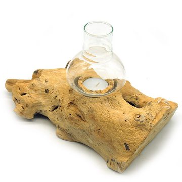 Gedeko Windlicht Wurzelholz Deko, Natur Teelichthalter aus Holz mit Glas