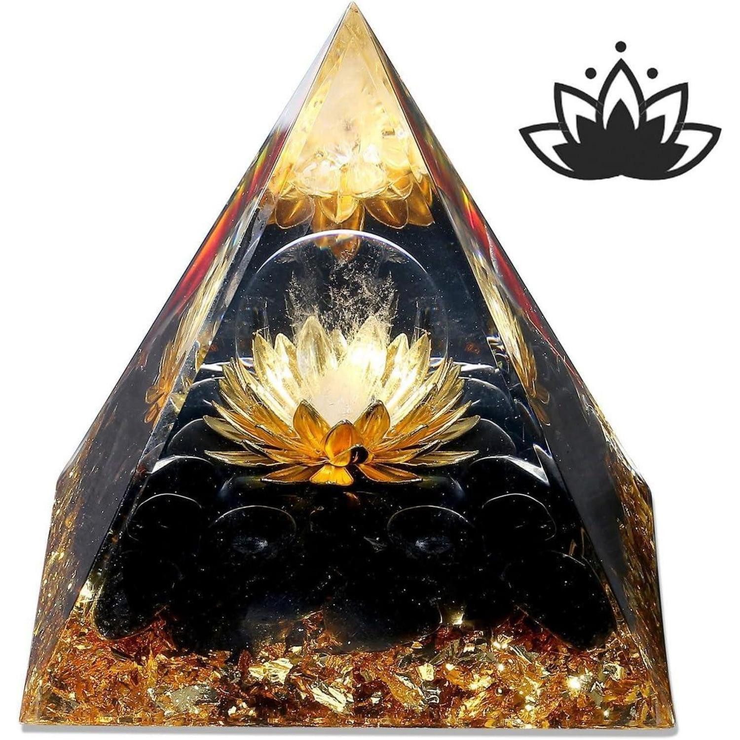LuxusKollektion Edelstein Amethyst Orgonit Pyramide Lila Stein Kristalle Lotus Reiki Energie