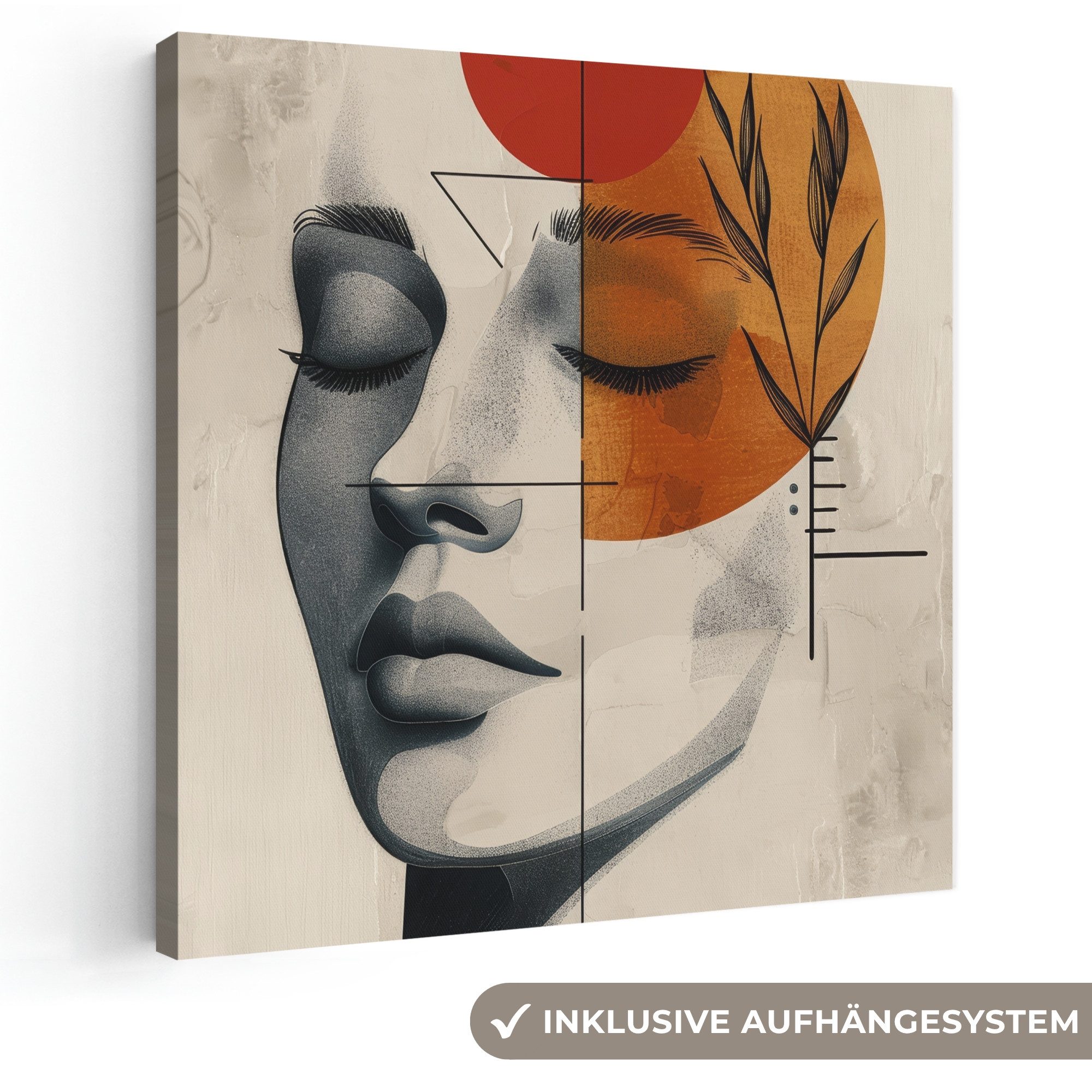 OneMillionCanvasses® Leinwandbild Gesicht - Kreise - Kunst - Modern, Fotodruck (1 St), Wandbild, Deko Schlafzimmer Wohnzimmer Flur 20x20 cm