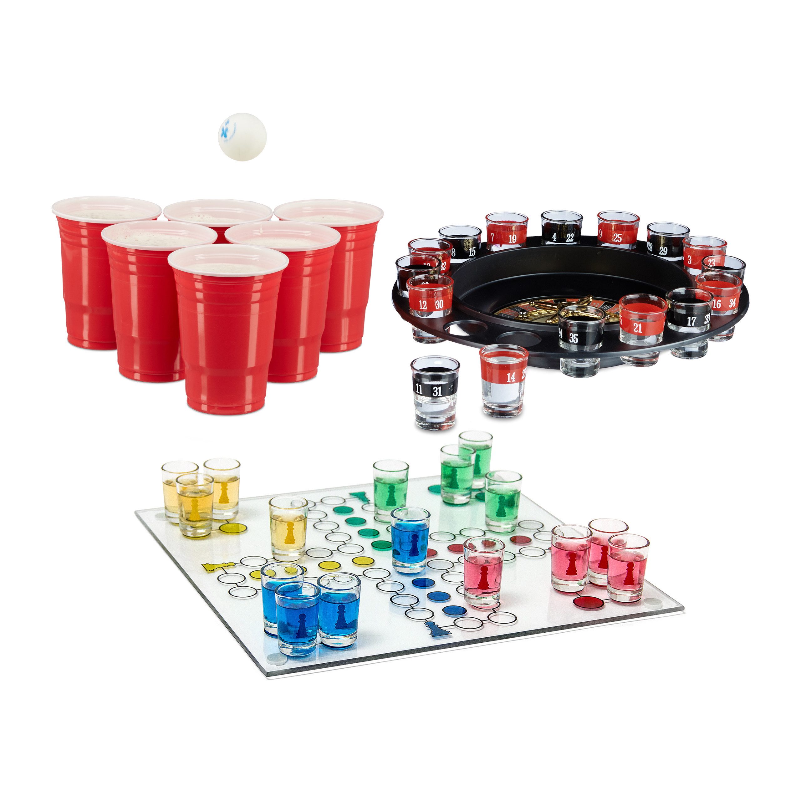 relaxdays Spiel 3 teiliges Trinkspiel, 3 teiliges Trinkspiel