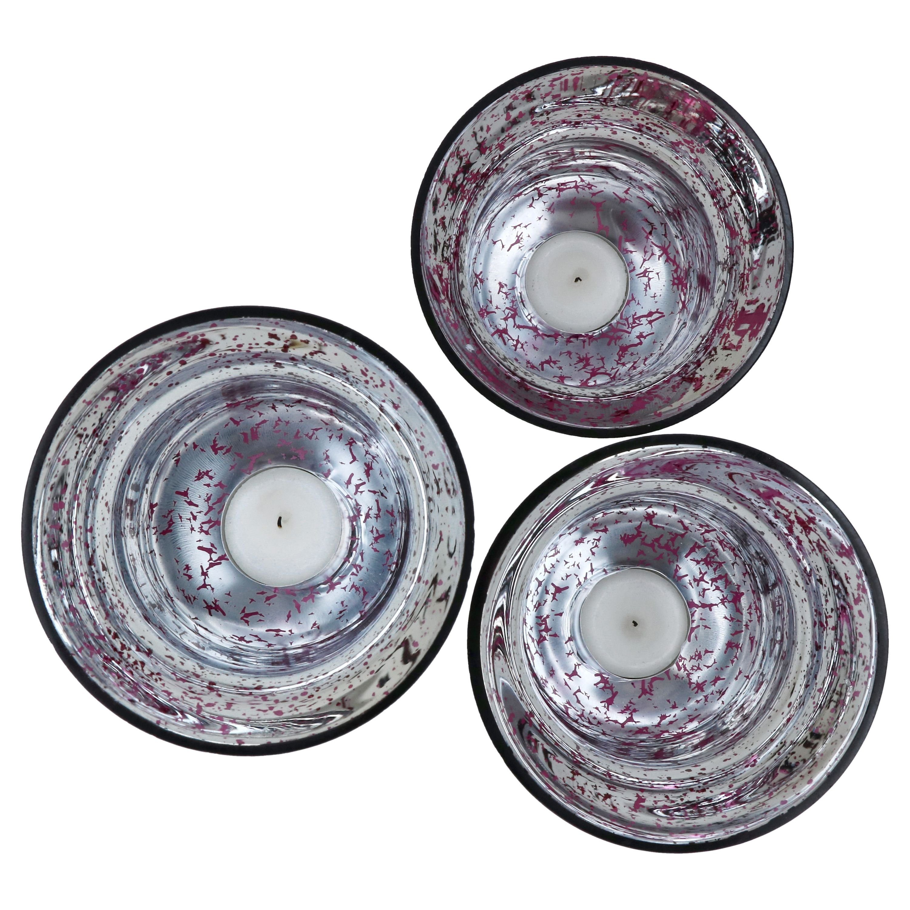 MamboCat Teelichthalter auf rot Kerzenständer Fuß 3tlg Windlicht dunkel silber Manou Set