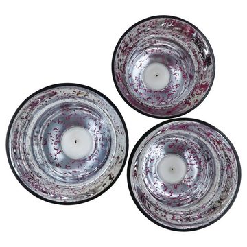 MamboCat Teelichthalter 3tlg Set Windlicht Manou rot dunkel silber Kerzenständer auf Fuß