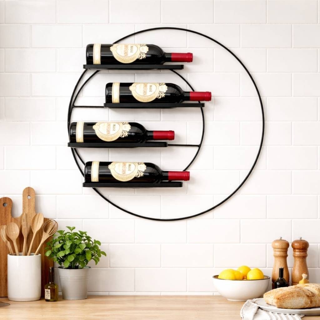 DanDiBo Weinregal Metall Wand 55 cm Schwarz Largo Rund Flaschenregal 96213 Modern, Flaschenhalter Wandmontage Wandhalter Wandregal für 4 Flaschen