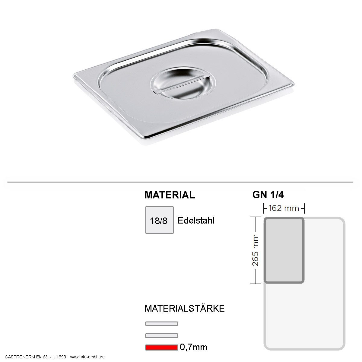 WAS Thermobehälter Gastronorm Deckel für GN Behälter GN 1/4 GN90 18/8 Edelstahl 0,7mm, Edelstahl