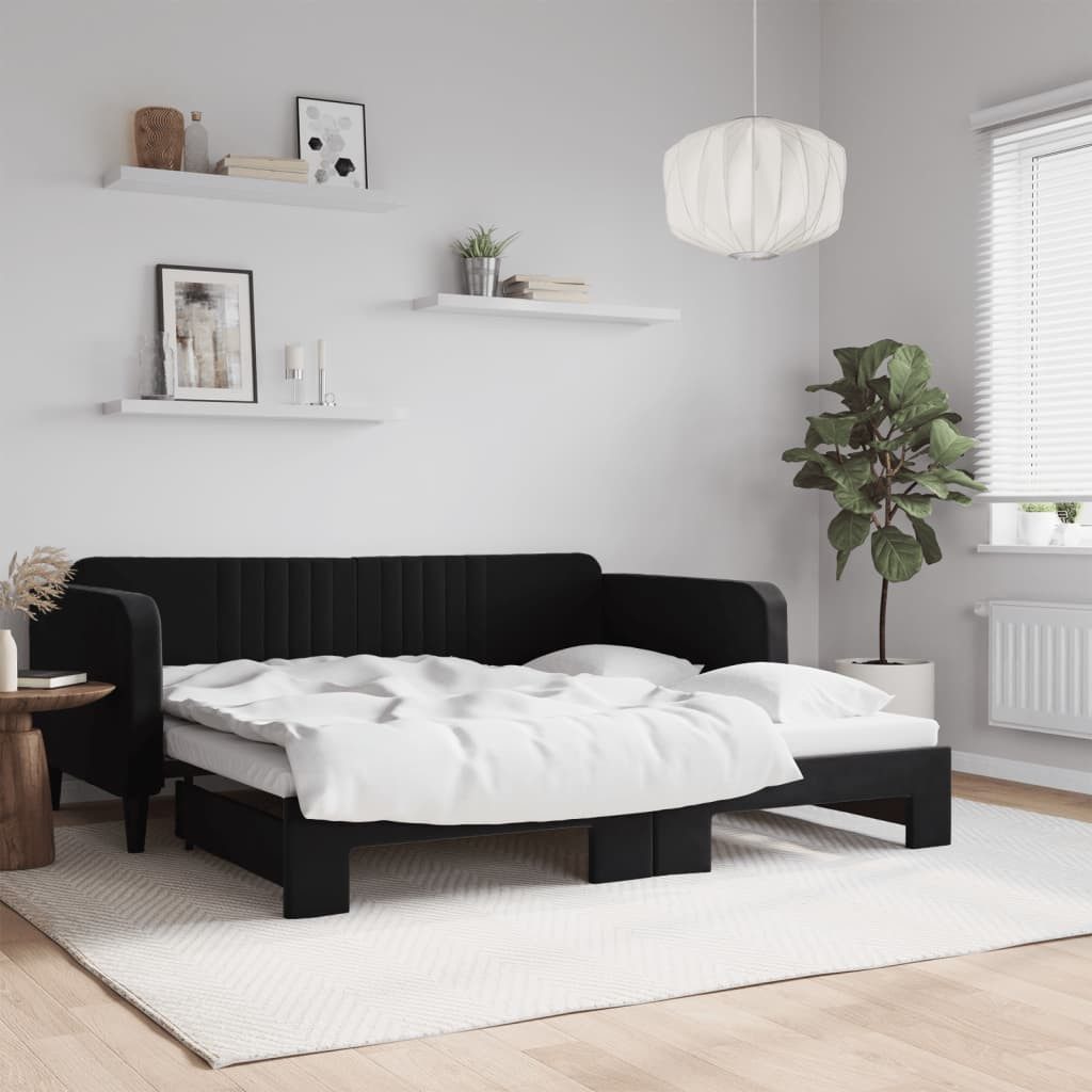 vidaXL Ausziehbett, Tagesbett Ausziehbar Schwarz 90x190 cm Samt