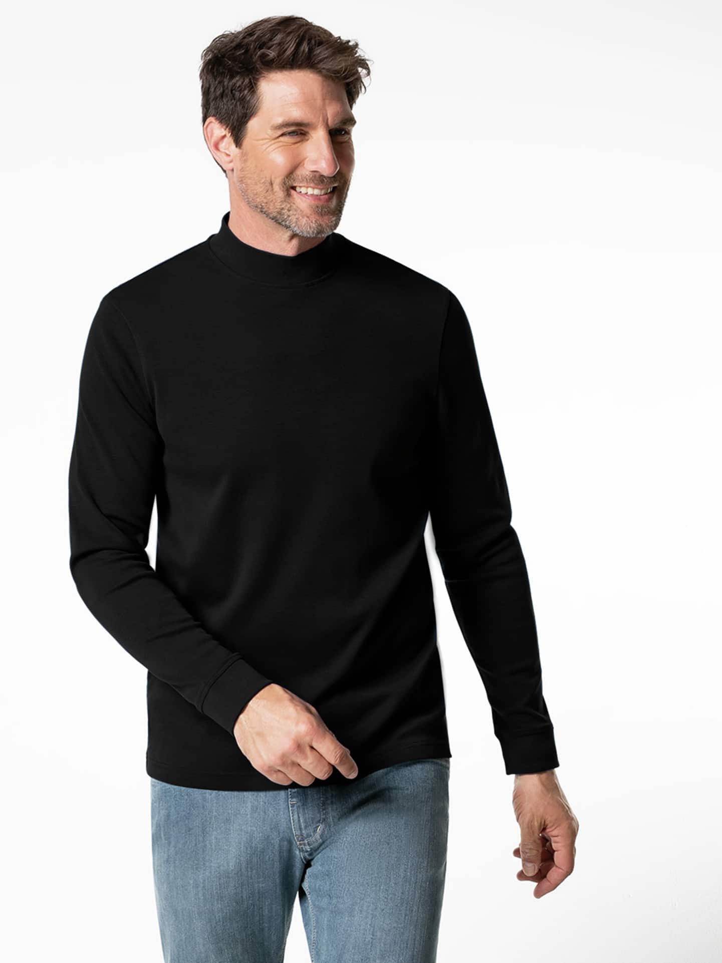 Walbusch Langarmshirt Herren Langarmshirt mit Stehkragen Rippenstrick Baumwolle, wärmend