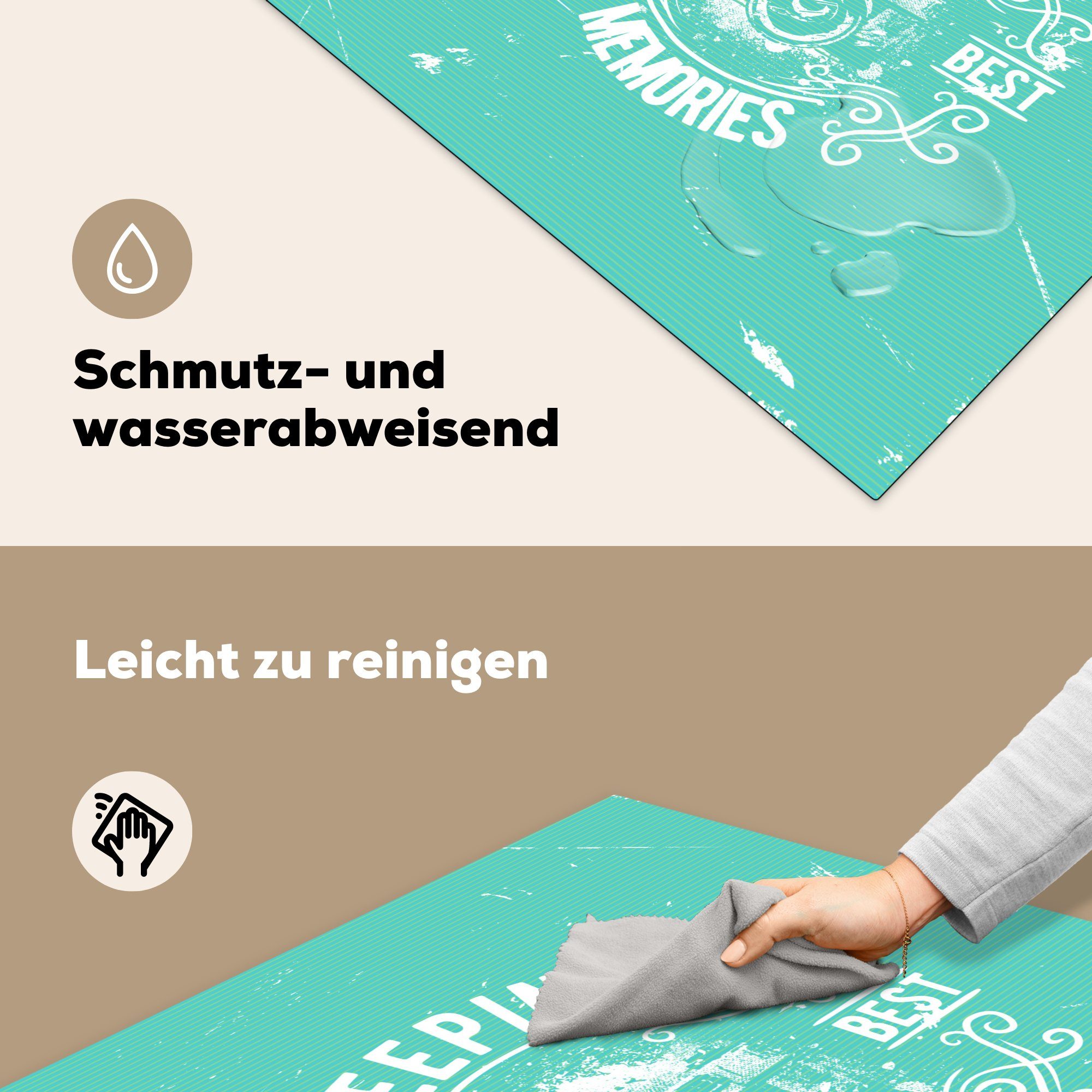 Text, (1 cm, Jahrgang MuchoWow küche 78x78 Kamera - tlg), für Ceranfeldabdeckung, - Arbeitsplatte Vinyl, Herdblende-/Abdeckplatte