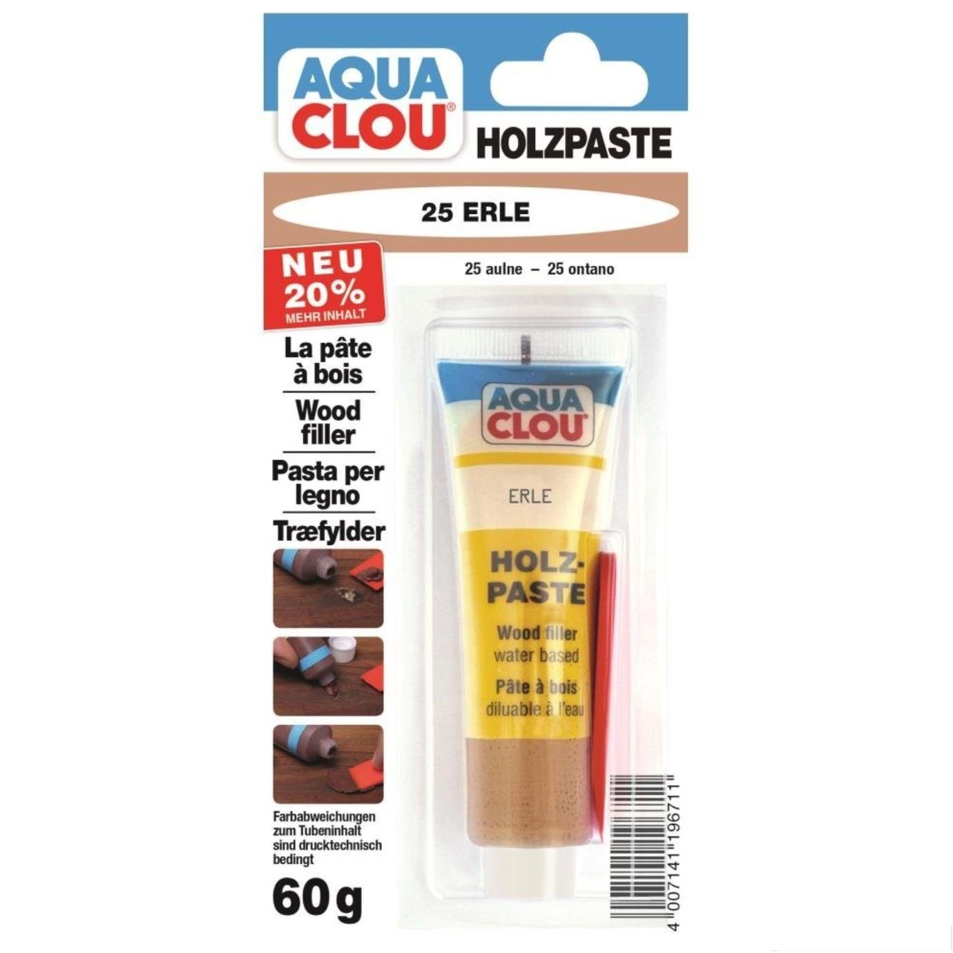 CLOU Spachtelmasse CLOU Aqua Clou Holzpaste 25 Erle mit Spatel 60g