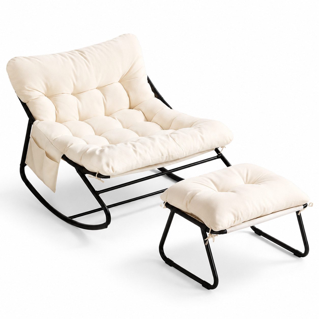 TLGREEN Schaukelstuhl mit Hocker,Lounge Sessel mit gepolstertem Kissen und Fußhocker, bis 150 kg Belastbar, für Garten,Balkon,Wohnzimmer