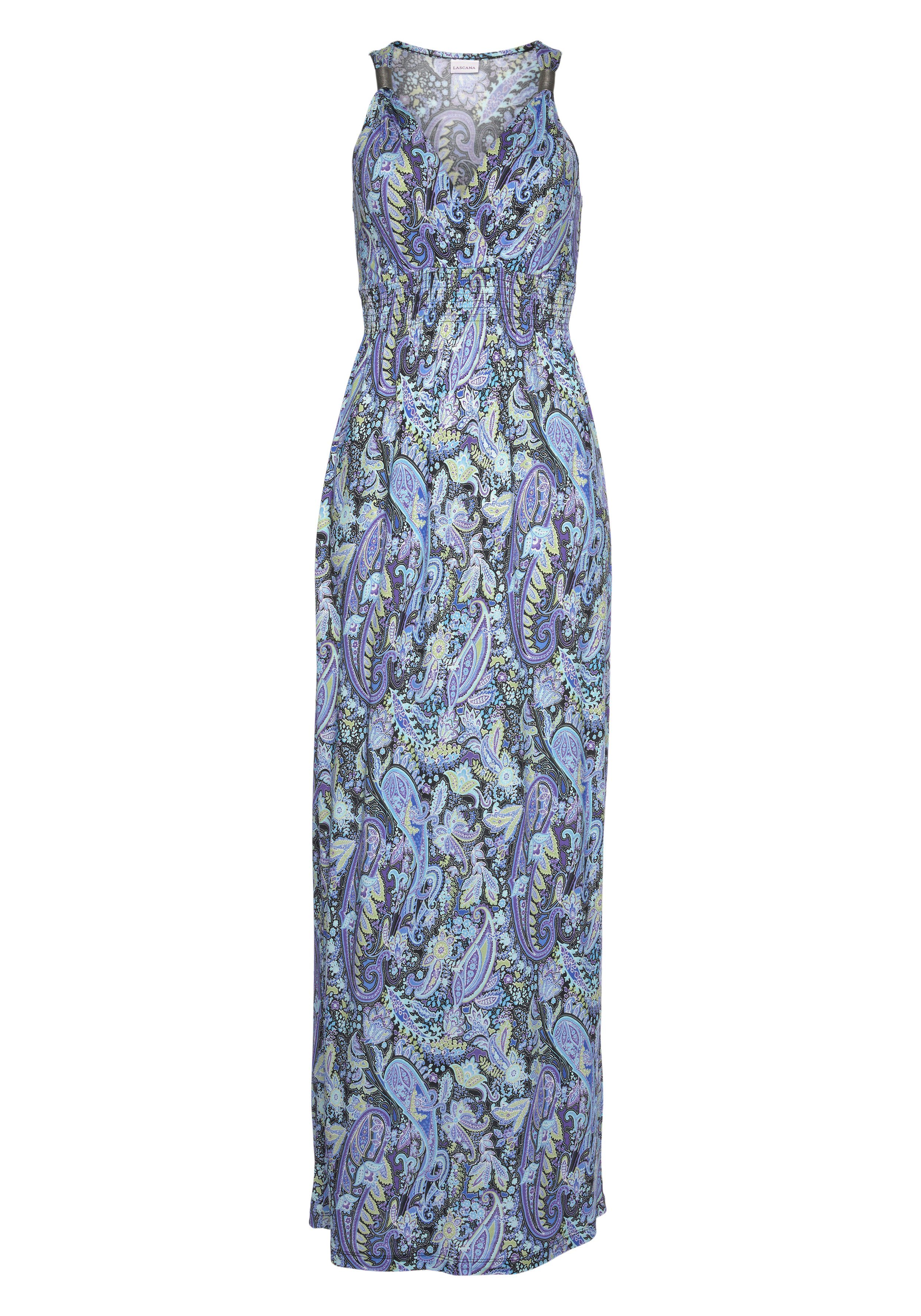 LASCANA Maxikleid, mit Paisleydruck und verstellbarem Ausschnitt, Sommerkle günstig online kaufen