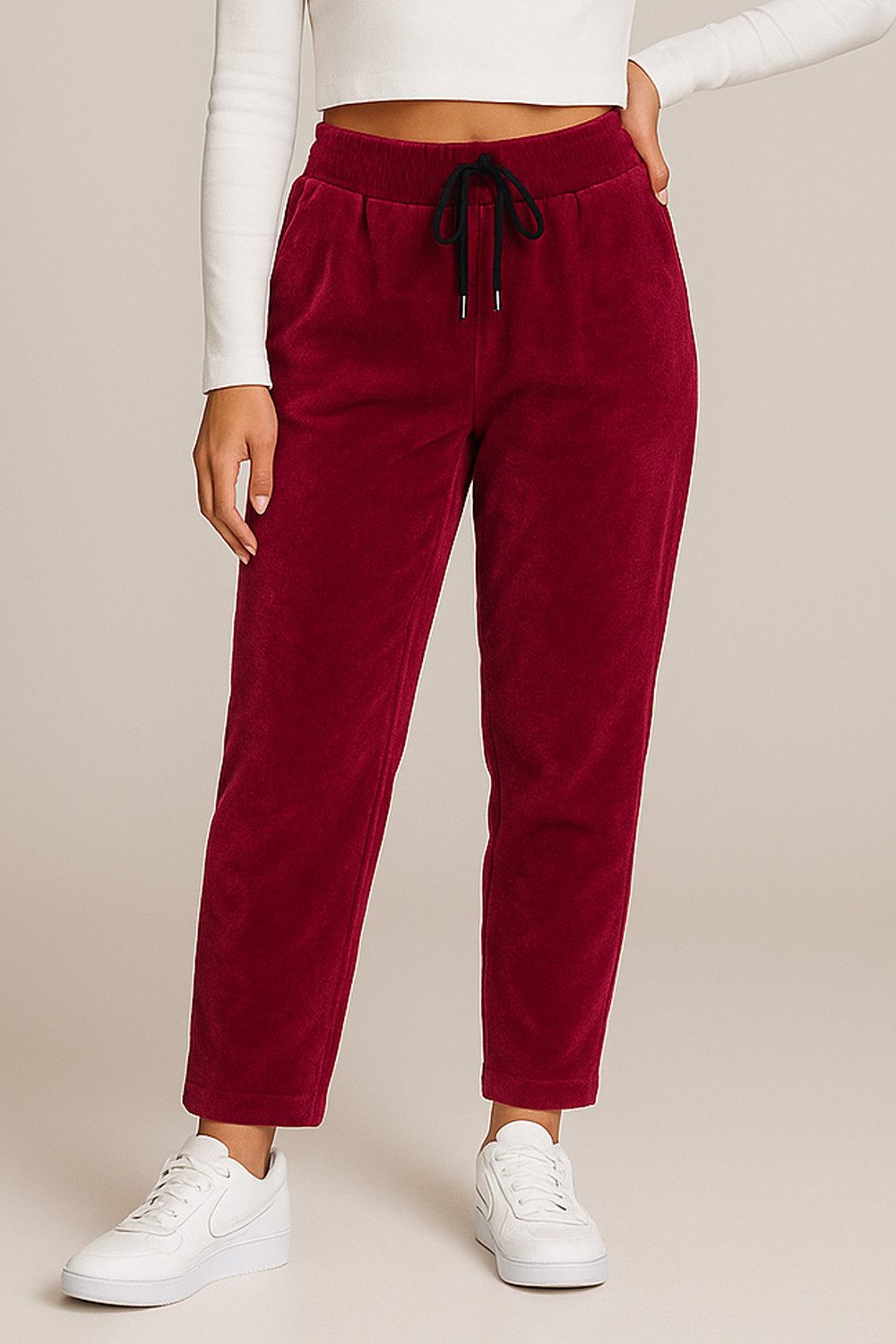 Kendindza Collection Джоггеры Damen Cordhose Optik Hose Jogg-Pants elegant Stoffhose Stretch elastischer Stoff, weich mit Gummibund