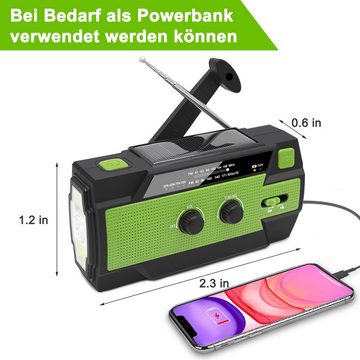 Uniquebella Solarradio, Handkurbel, 4000mAh Akku, mit LED-Leuchte Notfallradio (Power Bank für Handy, LED Taschenlampe, Leselampe, SOS Warnung, AM/FM Radio, wasserdicht, tragbar)