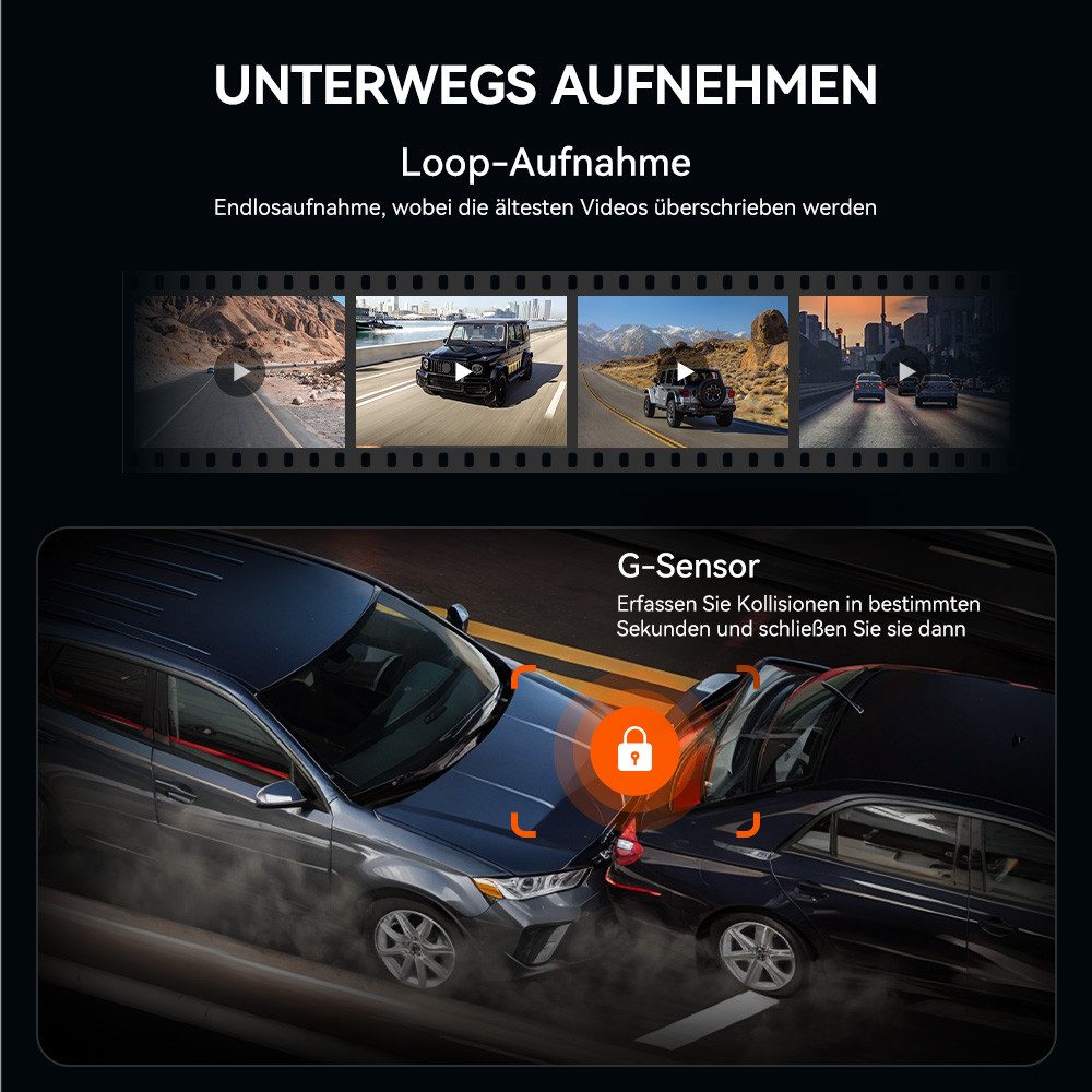 WOLFBOX Super-Nachtsicht Spiegel Dashcam (Vorne 4K UHD, Hinten 1080p, WLAN (Wi-Fi), mit Loop-Aufnahme, GPS,WiFi,24-Stunden-Parkmonitor)