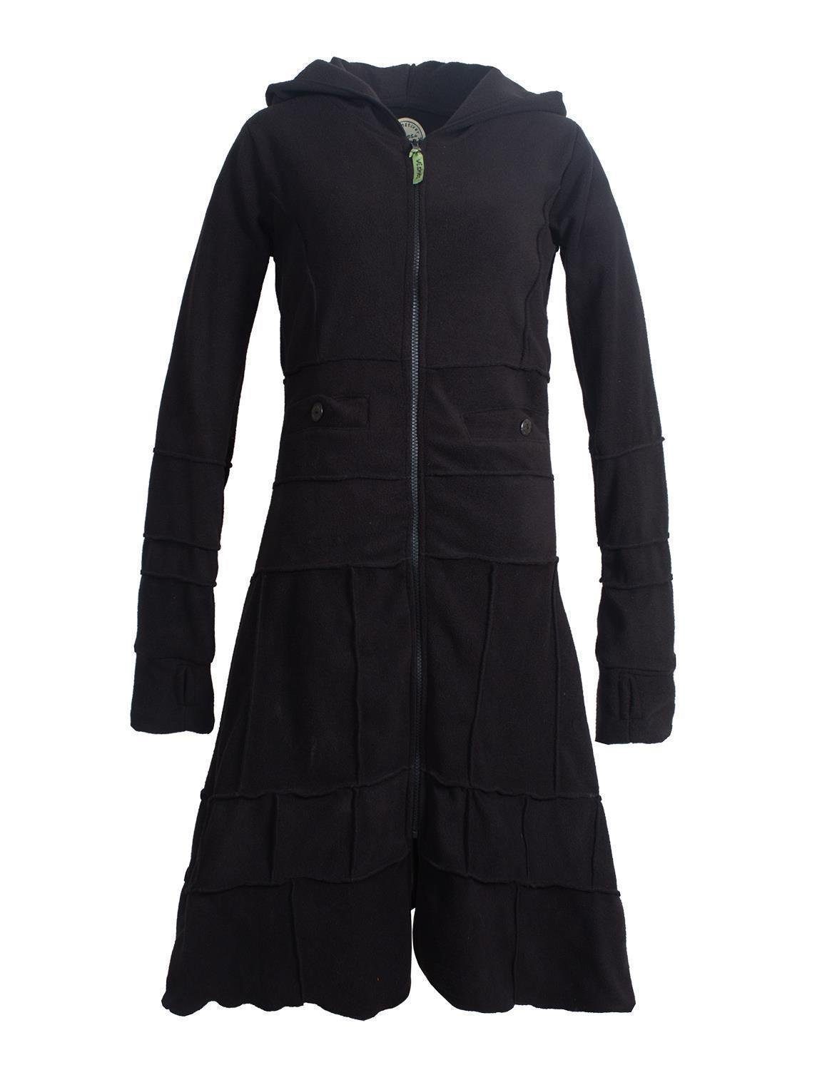 Vishes Kurzmantel Langer warmer Fleece Wintermantel mit Kapuze Elfen, Goa, Ethno, Gothik Style Schwarz ohne Kragen