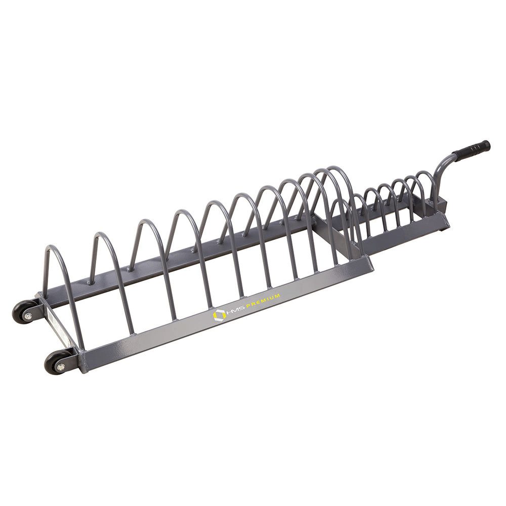 HMS Hantelscheibenständer Gewichtswagen Scheibenhalter Transportwagen, (Spar-Set, 1-St., 145 x 34 x 28 cm fahrbar), Rollen, rutschfester Griff, 16 Fächer, Stahl, 250 kg