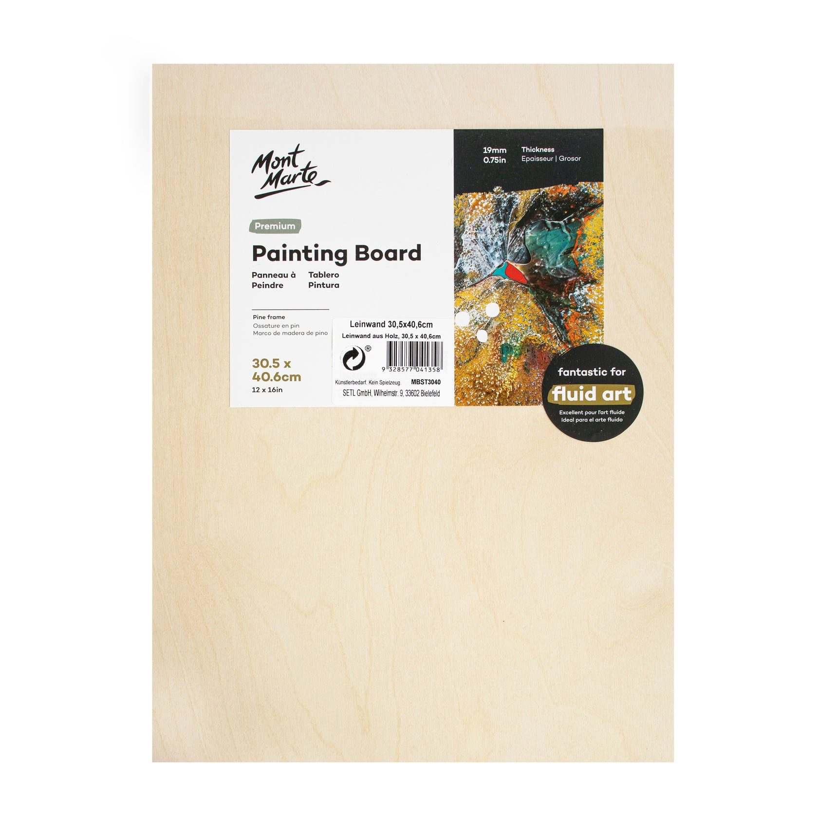 Mont Marte Leinwand Malbrett 30,5 x 40,6 cm -Painting Board aus Holz,Malbrett zum Zeichnen, Leinwand-Sperrholz mit MDF-Rahmen - Ideal auch für Pouring u.v.m.