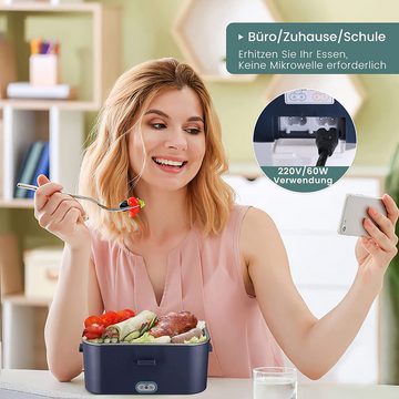 Bedee Elektrische Lunchbox 3 in 1 für Zuhause und Auto + Tasche + Edelstahl Gabel Löffel, (1-tlg), 1,8 L, schnelles Erhitzen von Speisen