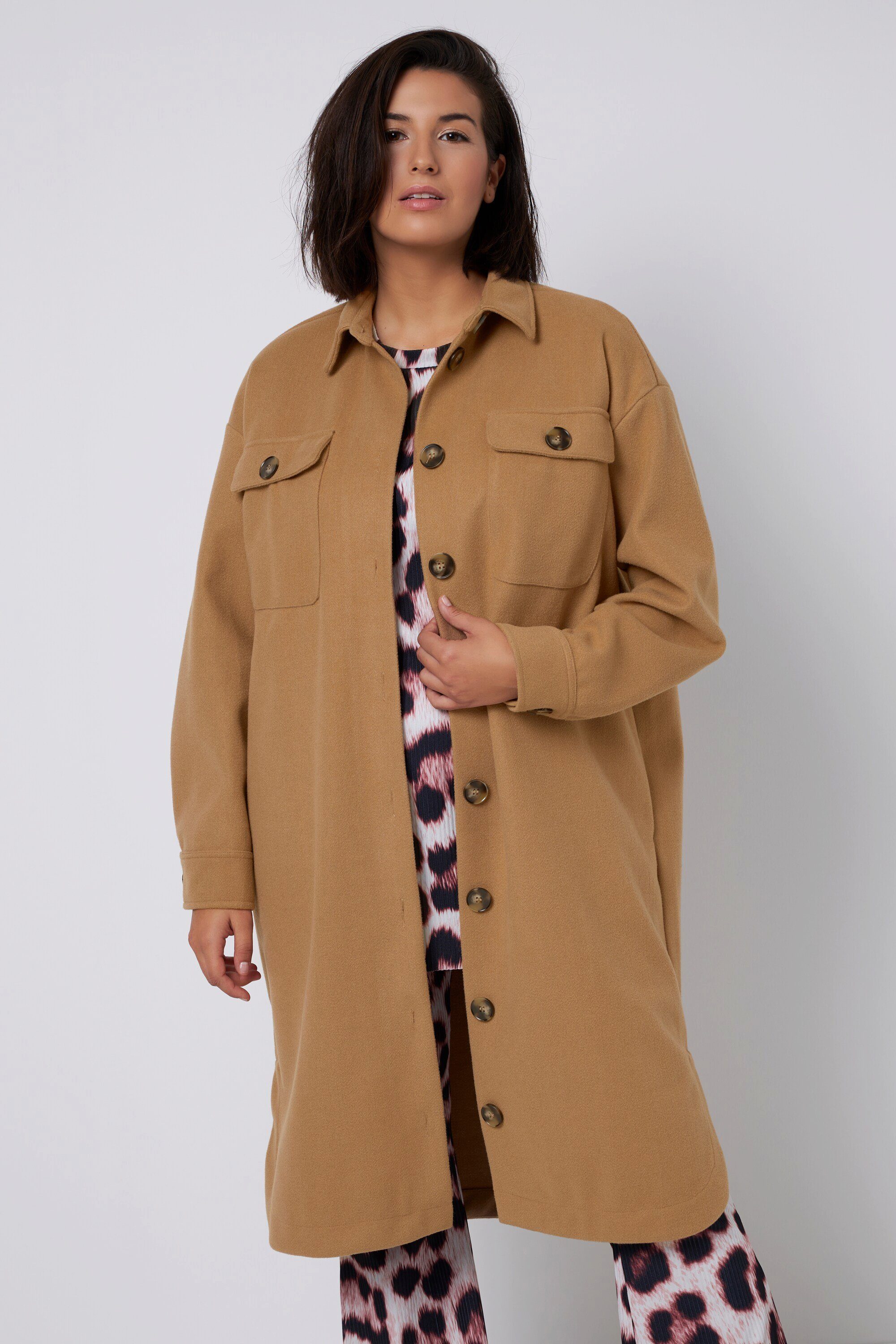 Softshelljacke Hemdjacke oversized lang geschnitten Wolloptik