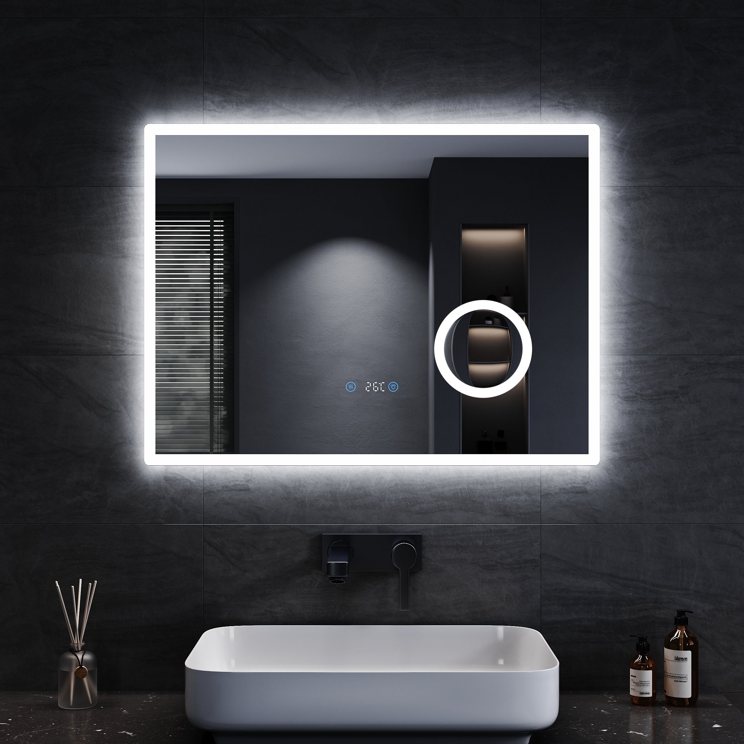 SONNI Badspiegel 3-facher LED Vergrößerung,100/80cmx60cm, mit Badezimmerspiegel mit