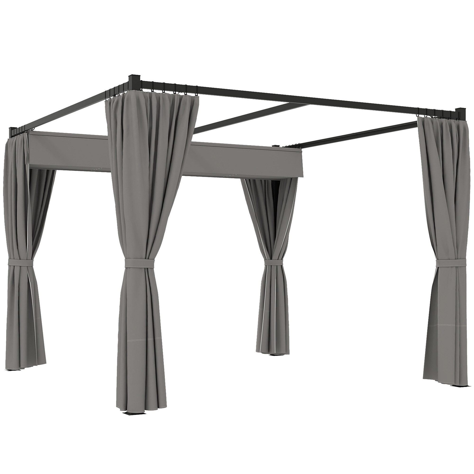 Outsunny Pergola mit Schiebedach, 4 Seitenwände, BxTxH: 300x300x227 cm, (Gartenpavillon, 1-tlg., Terrassenüberdachung), für Terrasse Garten, Hellgrau