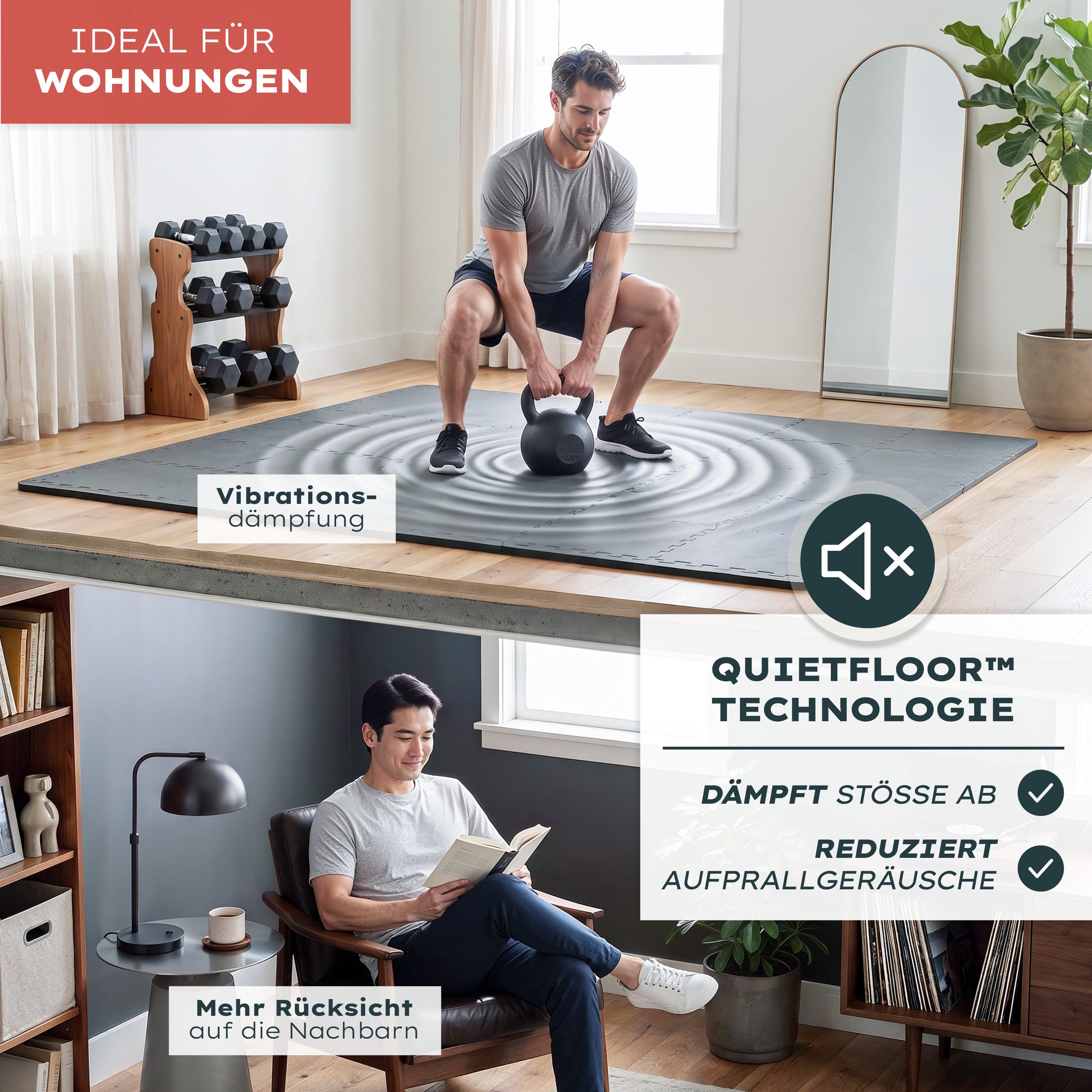 Blumtal Bodenschutzmatte Fitness Set, Bodenmatte Fitness 32x32 cm - Gym Matten, 36-St., Sportboden - ultra tragfähig – Bild 5 von 5