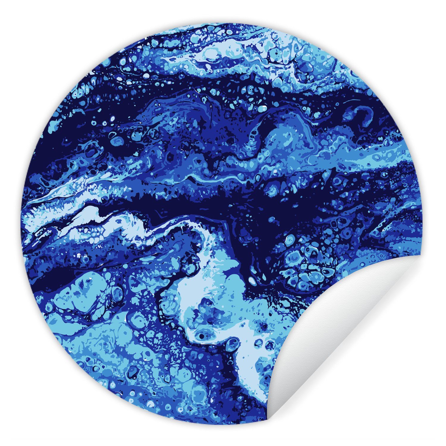 MuchoWow Wandsticker Marmor Tapetenaufkleber, für St), - Rund, - (1 Blau Wohnzimmer Aquarell Kinderzimmer, Tapetenkreis