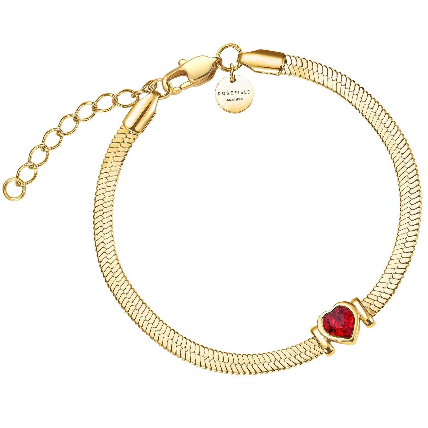 ROSEFIELD Gliederarmband Damen-Snake Heart Goldfarben Roter Kristall