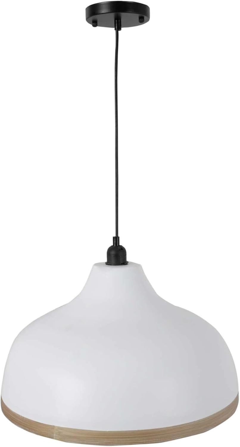 VIVANNO Hängeleuchte Rattan LAVANT Rund - Weiß Matt, ohne Leuchtmittel, 40x18 cm